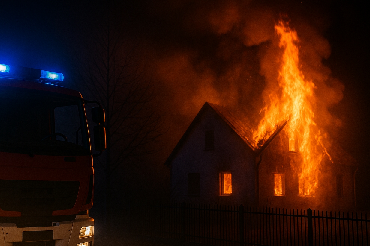 POWIAT NOWOTOMYSKI: Wielka akcja straży w Węgielni. Dom stanął w płomieniach, mieszkańcy ewakuowani