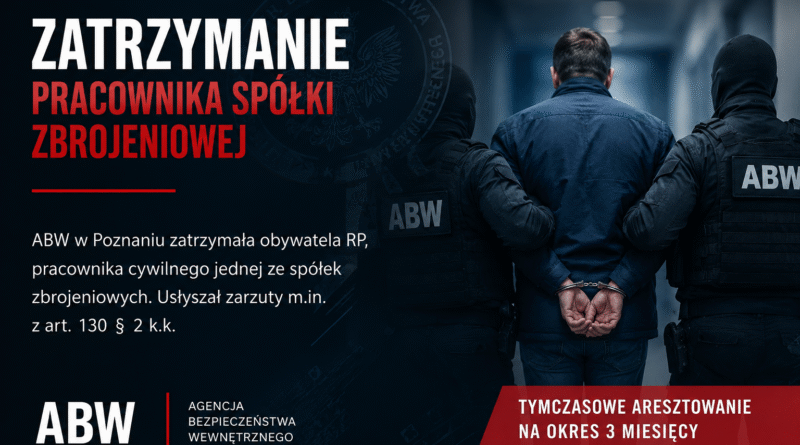 Zatrzymanie obywatela RP, pracownika cywilnego jednej ze spółek zbrojeniowych Zatrzymanie obywatela RP, pracownika cywilnego jednej ze spółek zbrojeniowych