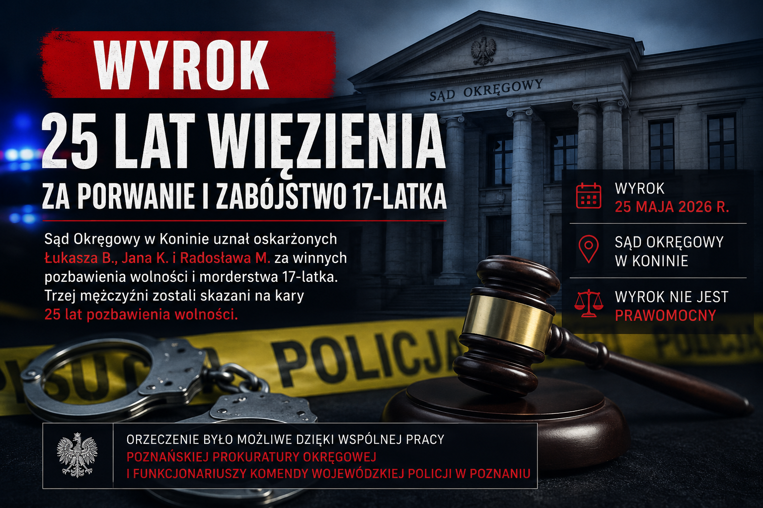 Wyrok 25 lat więzienia za porwanie i brutalne zabójstwo Fabiana Zydora