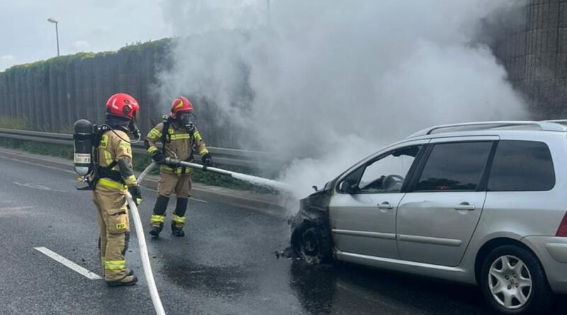 Pożar samochodu osobowego na Trasie Bursztynowej Pożar samochodu osobowego na Trasie Bursztynowej