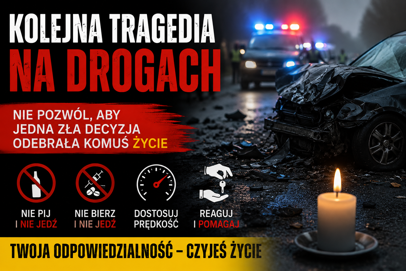 Kolejna tragedia na drogach. Nie pozwól, aby jedna zła decyzja odebrała komuś życie