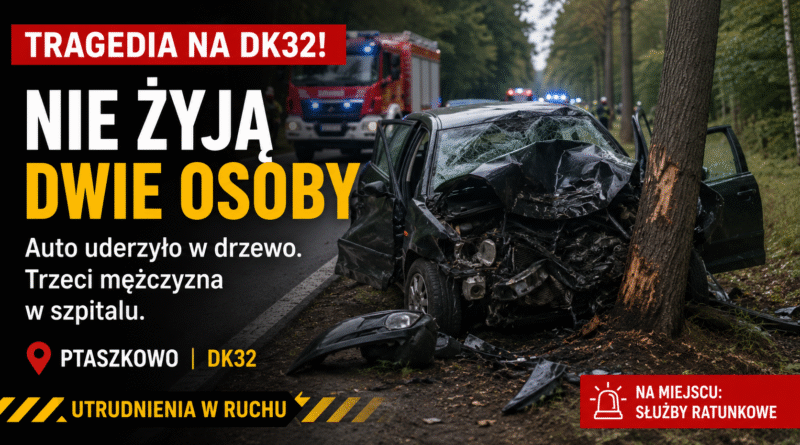 Tragiczny wypadek na DK32. Dwie osoby zginęły po uderzeniu auta w drzewo Tragiczny wypadek na DK32. Dwie osoby zginęły po uderzeniu auta w drzewo