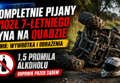 Kompletnie pijany wiózł 7-letniego syna na quadzie. Kompletnie pijany wiózł 7-letniego syna na quadzie.