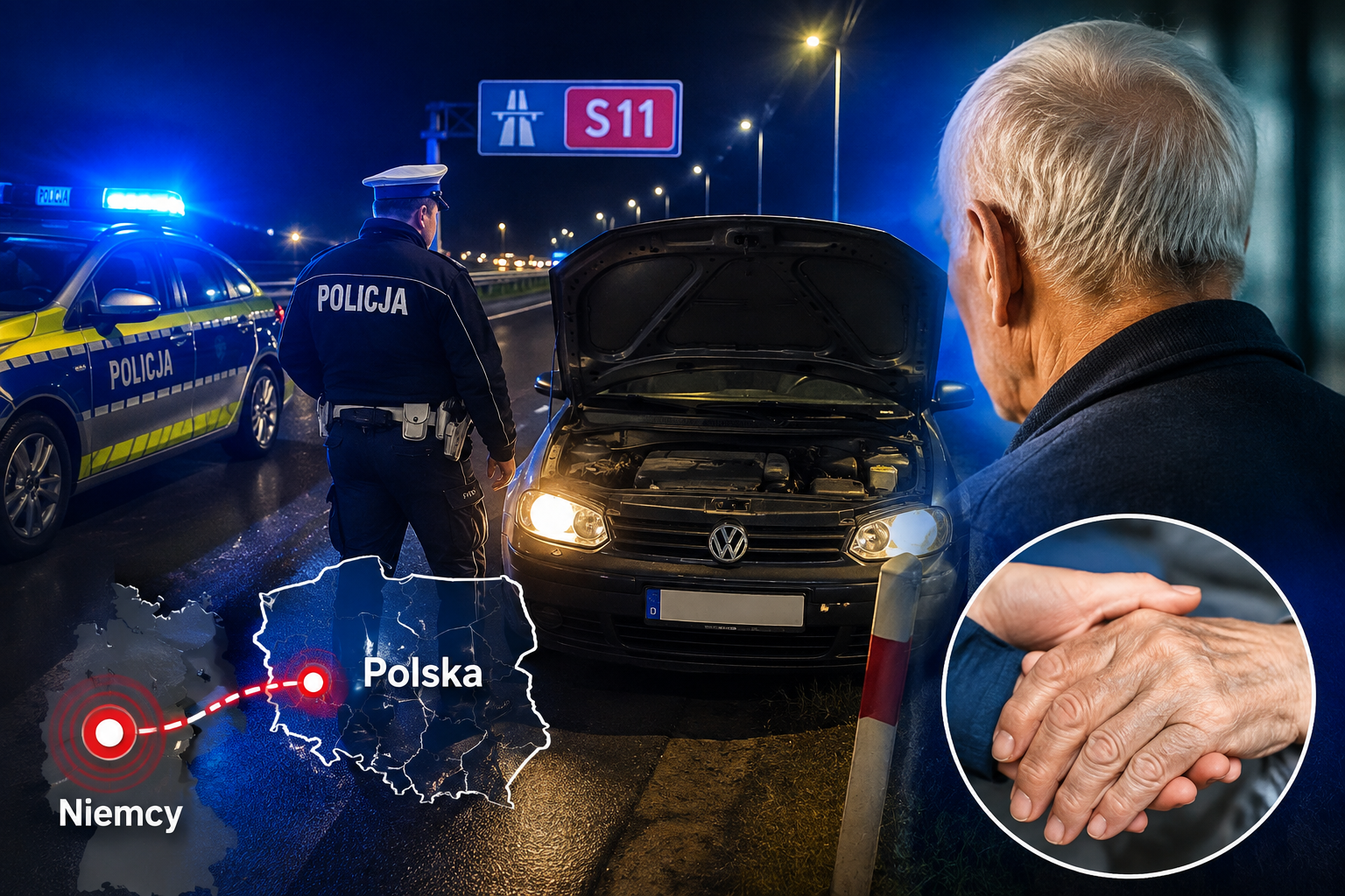 Szczęśliwy finał poszukiwań. Zabrakło mu paliwa na S11- Policjanci odkryli, iż 84-letni kierujący z Niemiec jest osobą zaginioną i szuka go rodzina.