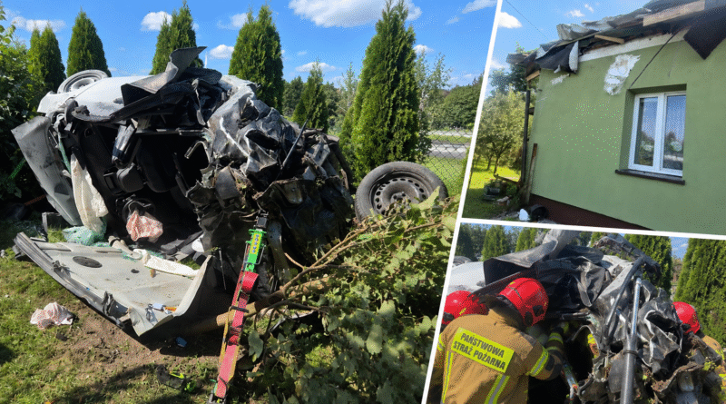 Auto wypadło z drogi i uderzyło w dom. W środku budynku były dwie osoby Auto wypadło z drogi i uderzyło w dom. W środku budynku były dwie osoby
