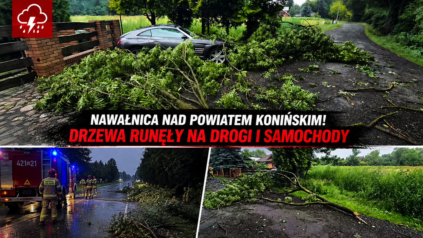 Nocna nawałnica uderzyła w Wielkopolskę. Strażacy ruszyli do akcji.