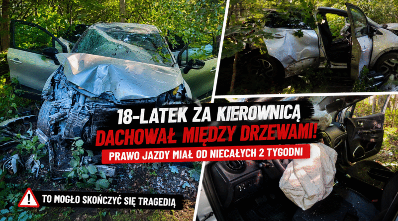 18-latek miał prawo jazdy od niespełna dwóch tygodni. Jazdę zakończył dachowaniem między drzewami 18-latek miał prawo jazdy od niespełna dwóch tygodni. Jazdę zakończył dachowaniem między drzewami