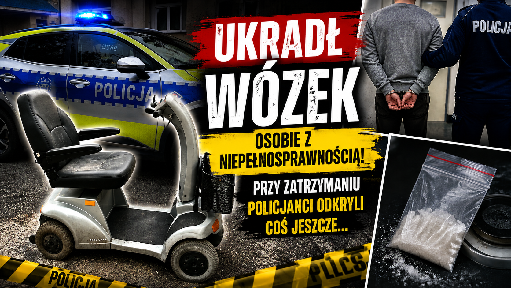 Ukradł wózek osobie z niepełnosprawnością i wystawił go na sprzedaż. Przy zatrzymaniu policjanci odkryli coś jeszcze