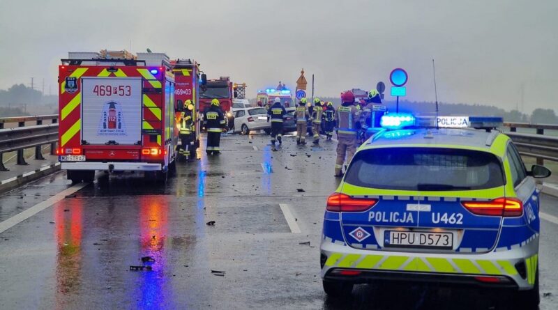 Zderzenie samochodów osobowych i ciężarówki na drodze S11 Zderzenie samochodów osobowych i ciężarówki na drodze S11